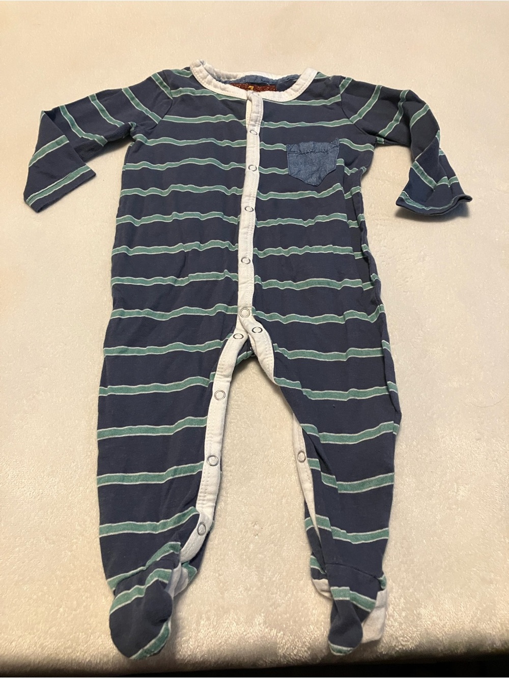 Striped Navy & Green Baby One-Piece Footed Sleeper